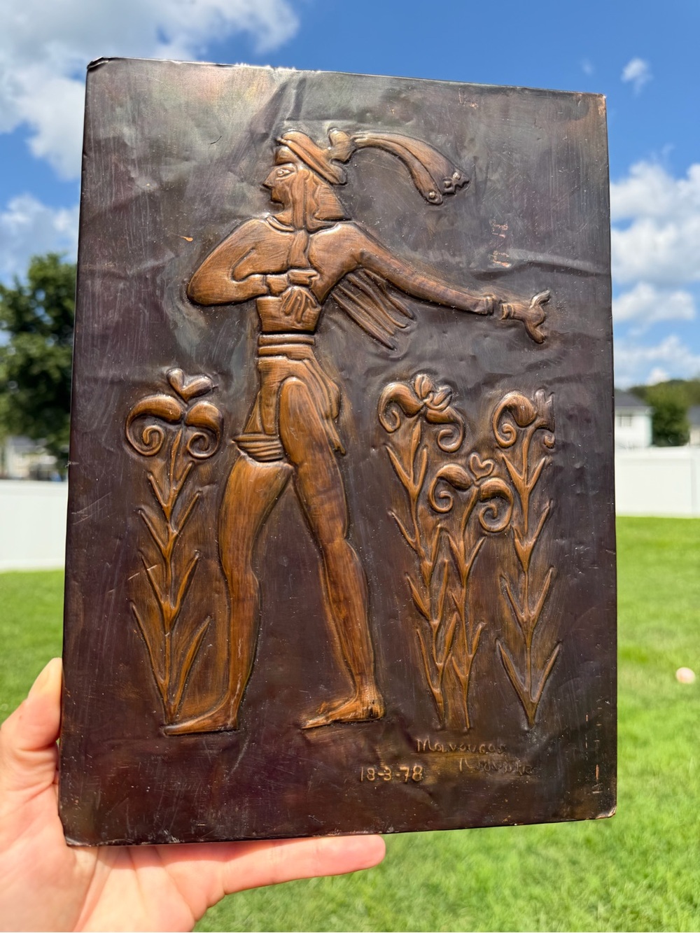 Minoan “Prince of the Lilies” (Prinkipopoulo) Vintage Copper Relief Greece
